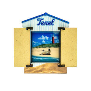 Texel magneet Strandhuis met deurtjes Hout